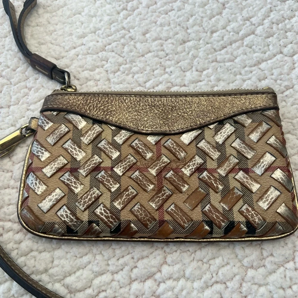 Vintage Burberry Gold and Cream Quilted Wristlet Clutch